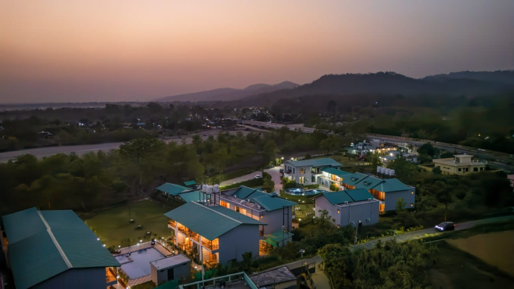 Golden Sunset Aerial View of Forest Resort